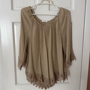 Westport Beige Lace Trim Blouse